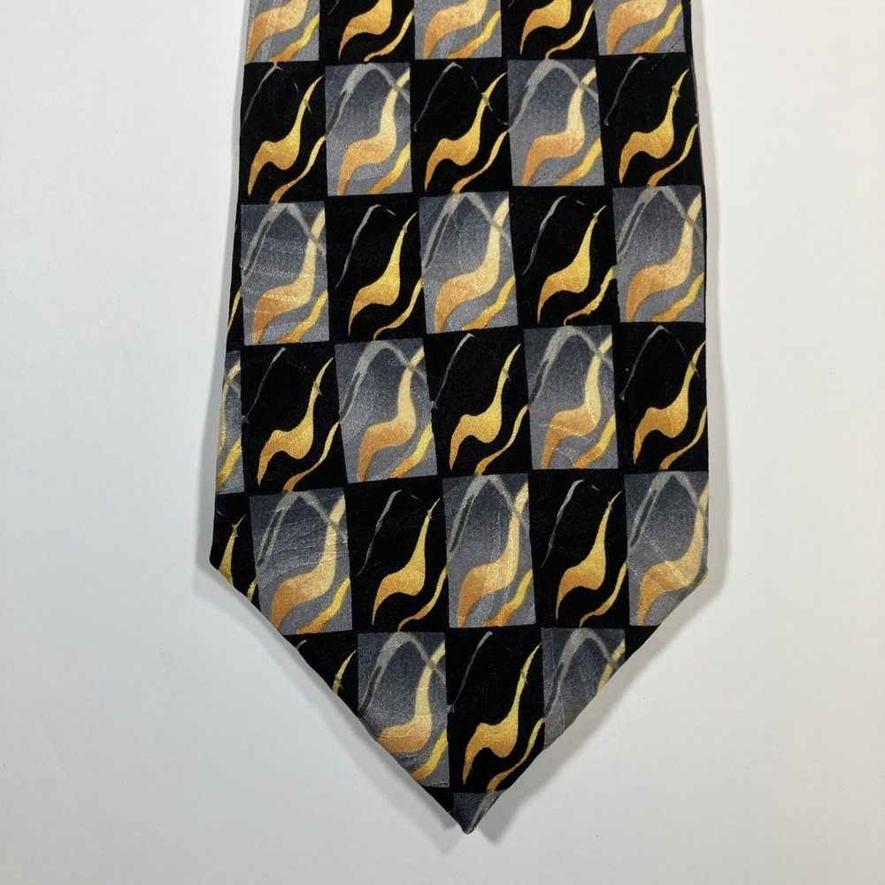 Jerry J. Garcia Silk Tie Abstract Black Gray‎ Gold Made in USA 59"